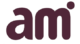 Se observa las letras A y M en letra minúscula y de color morado oscuro. Encima de la letra M, en el lado derecho hay un pequeño punto morado.